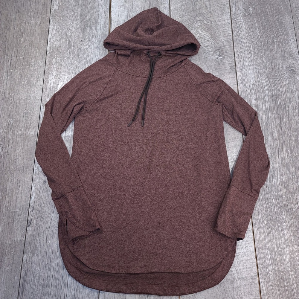Athleta Uptempo Hoodie Women Small Tall Mahogany Plum Thumbhole High Low 382882